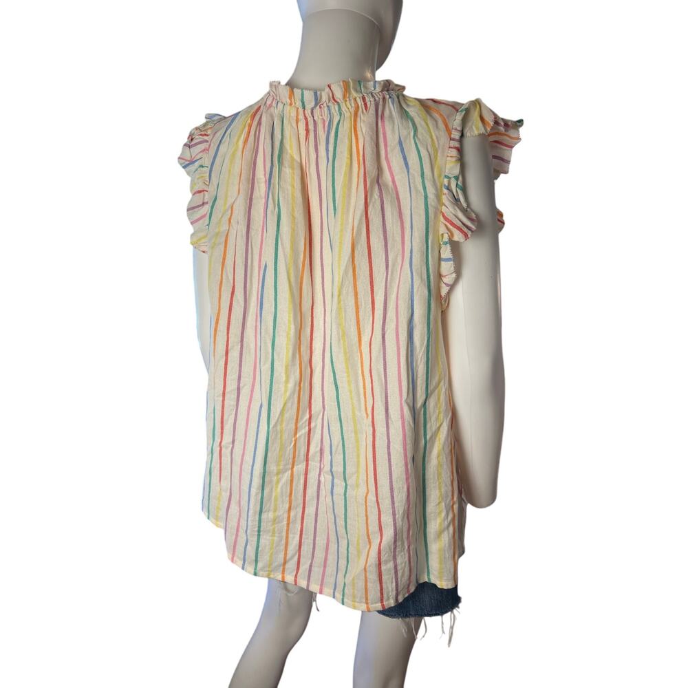THML Anthropologie White Rainbow Flutter Sleeve Ruffle Neck Cotton Top XL - Picture 5 of 6